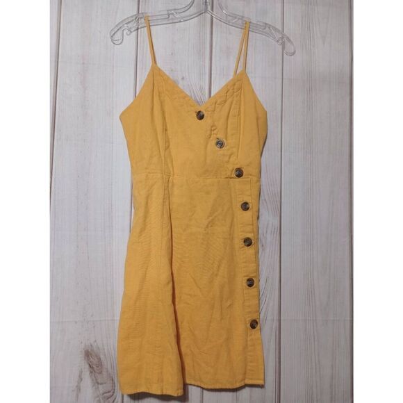 American Eagle Dress Ladies Extra Small Gold Spaghetti Strap Mini Linen Blend - Picture 1 of 6